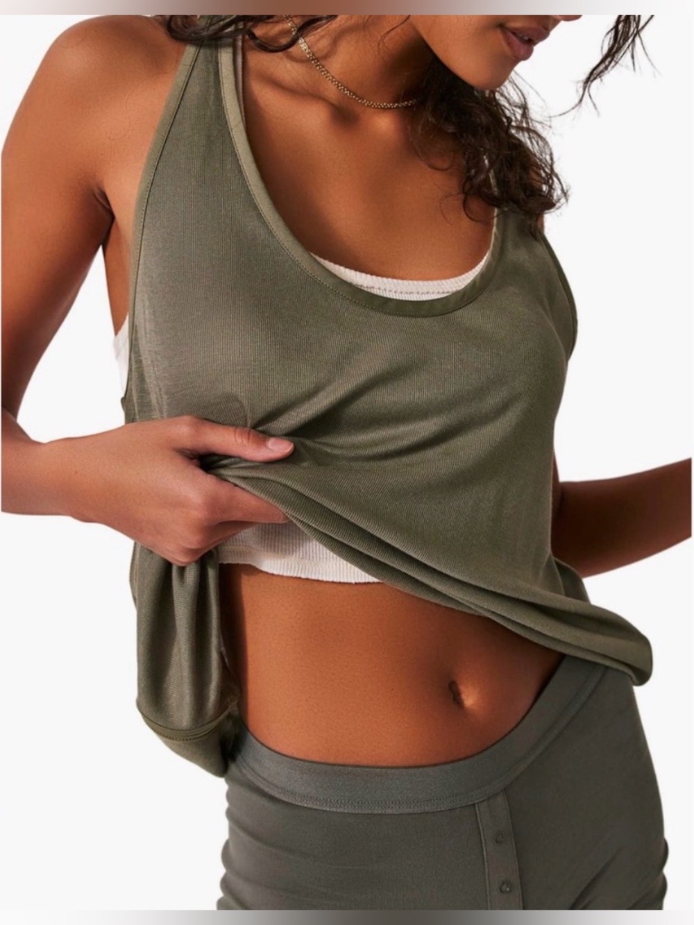 Olive Green free people Tank NWT size large Oversized